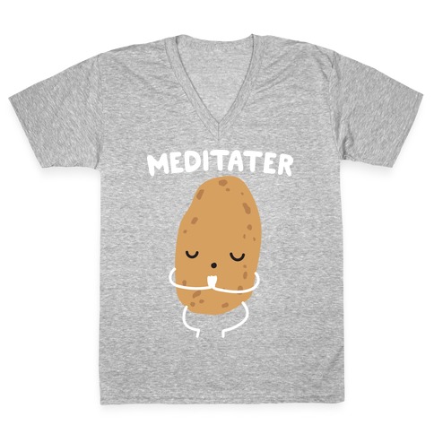 Meditater Meditating Potato V-Neck Tee Shirt