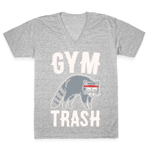 Gym Trash Raccoon White Print V-Neck Tee Shirt