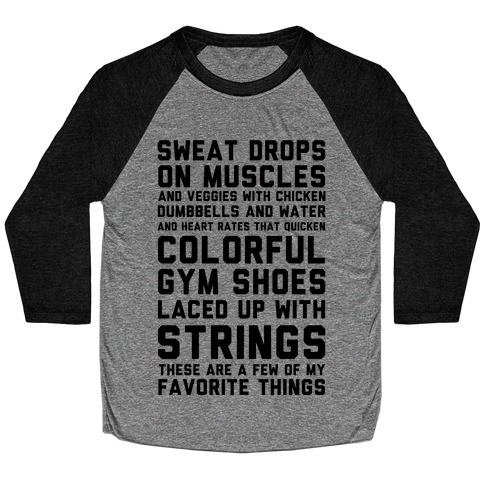 Sweat Drops On Muscles And Veggies With Chicken Baseball Tee