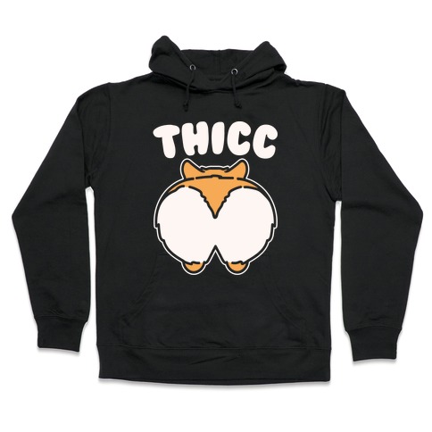 Thicc Corgi Butt Parody White Print Hooded Sweatshirt