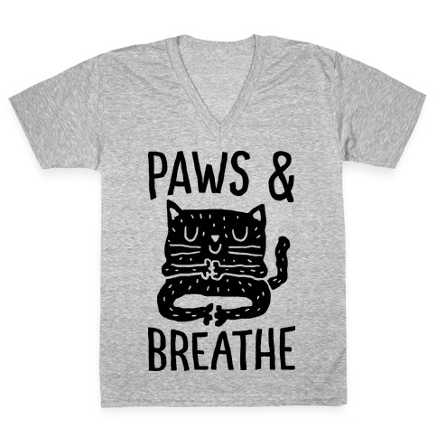 Paws And Breathe Yoga Cat V-Neck Tee Shirt