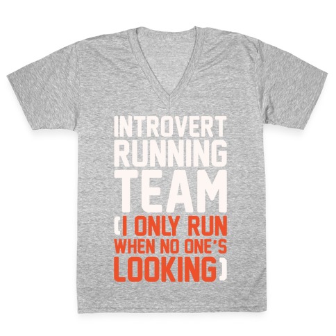 Introvert Running Team White Print V-Neck Tee Shirt