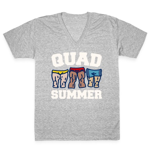 Quad Summer White Print V-Neck Tee Shirt