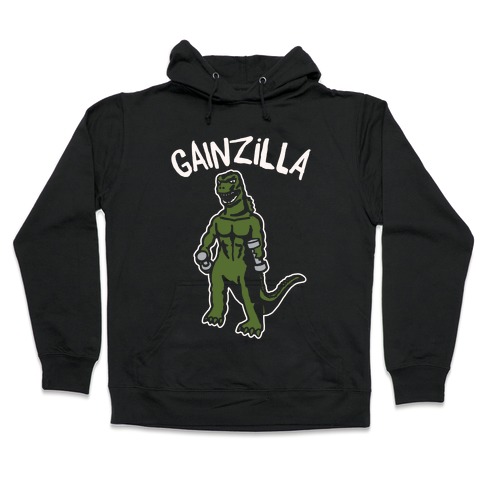 Gainzilla Lifting Parody White Print Hooded Sweatshirt