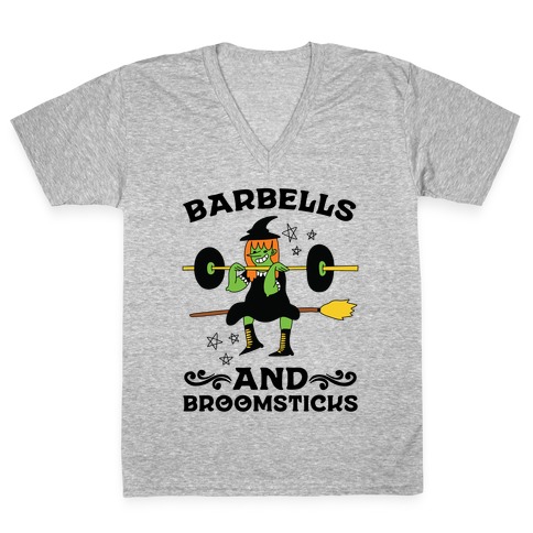 Barbells And Broomsticks V-Neck Tee Shirt