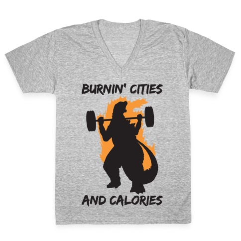 Burnin' Cities And Calories Kaiju V-Neck Tee Shirt