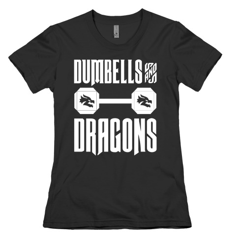 Dumbells & Dragons Parody White Print Womens T-Shirt