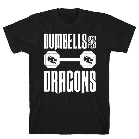 Dumbells & Dragons Parody White Print T-Shirt