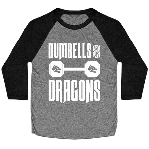 Dumbells & Dragons Parody White Print Baseball Tee