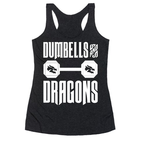 Dumbells & Dragons Parody White Print Racerback Tank Top