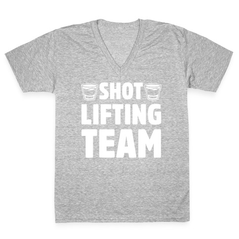 Shot Lifting Team White Print V-Neck Tee Shirt