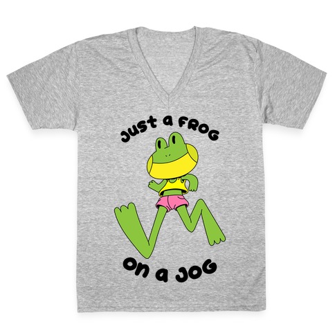 Just a Frog on a Jog V-Neck Tee Shirt