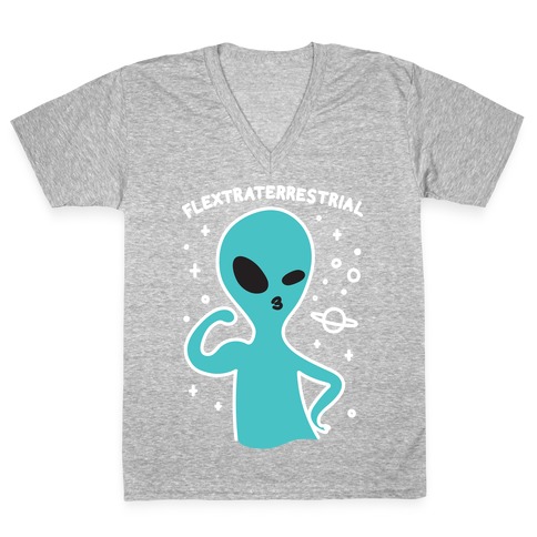 Flextraterrestrial Flexing Alien V-Neck Tee Shirt